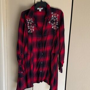 Vintage America Red and Black Plaid Flannel Tunic